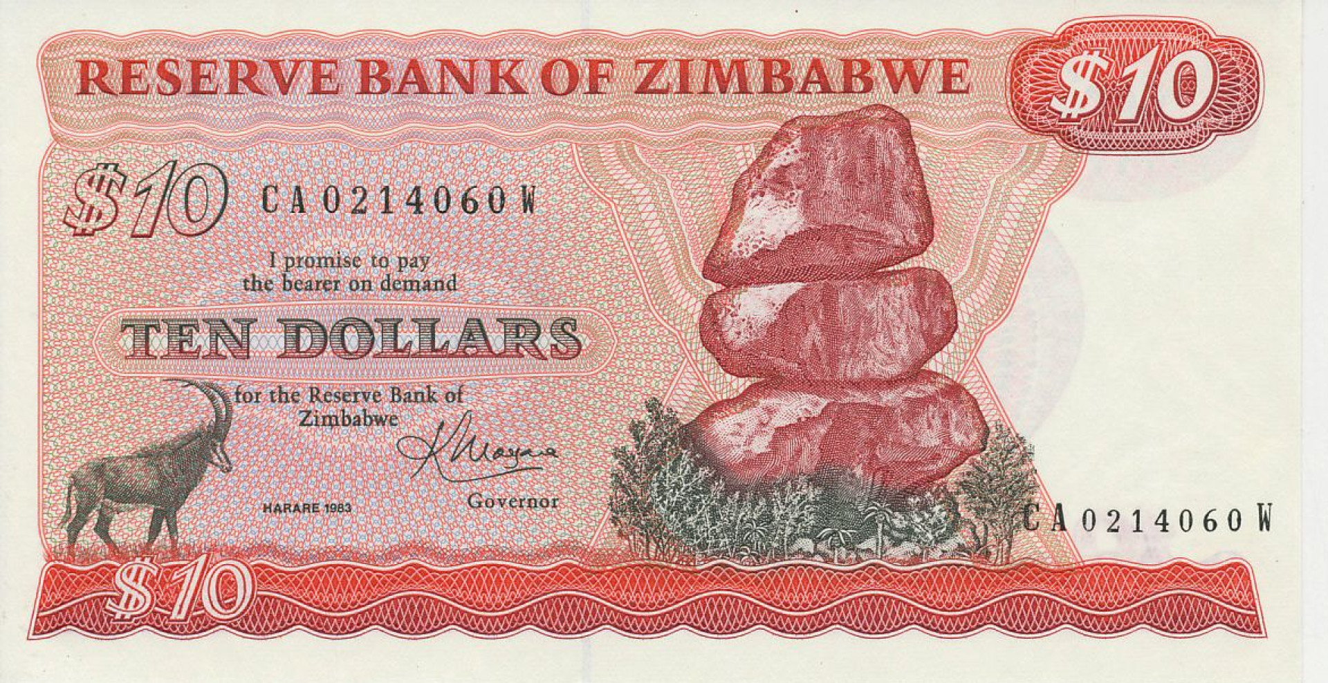 Zimbabwe 10 dollars 1983. P 3 (N)