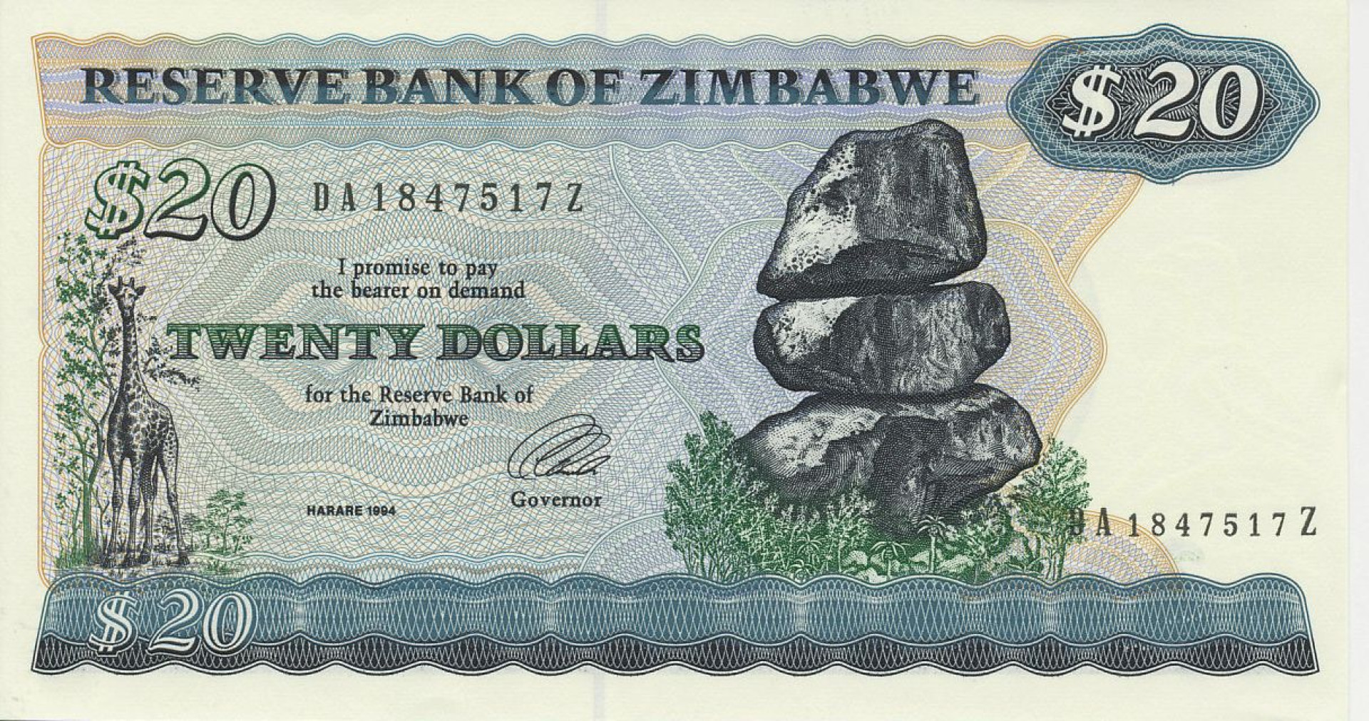 Zimbabwe 20 dollars 1994. P 4d (N)