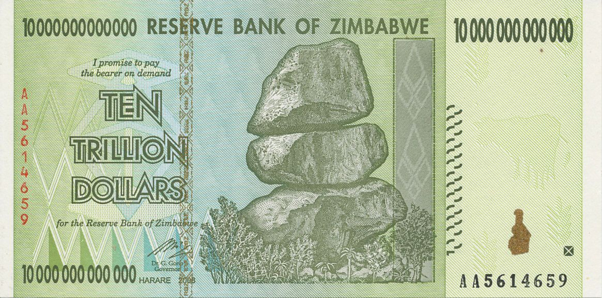 Zimbabwe 10.000.000.000.000 dollars 2008. P 88 (N)