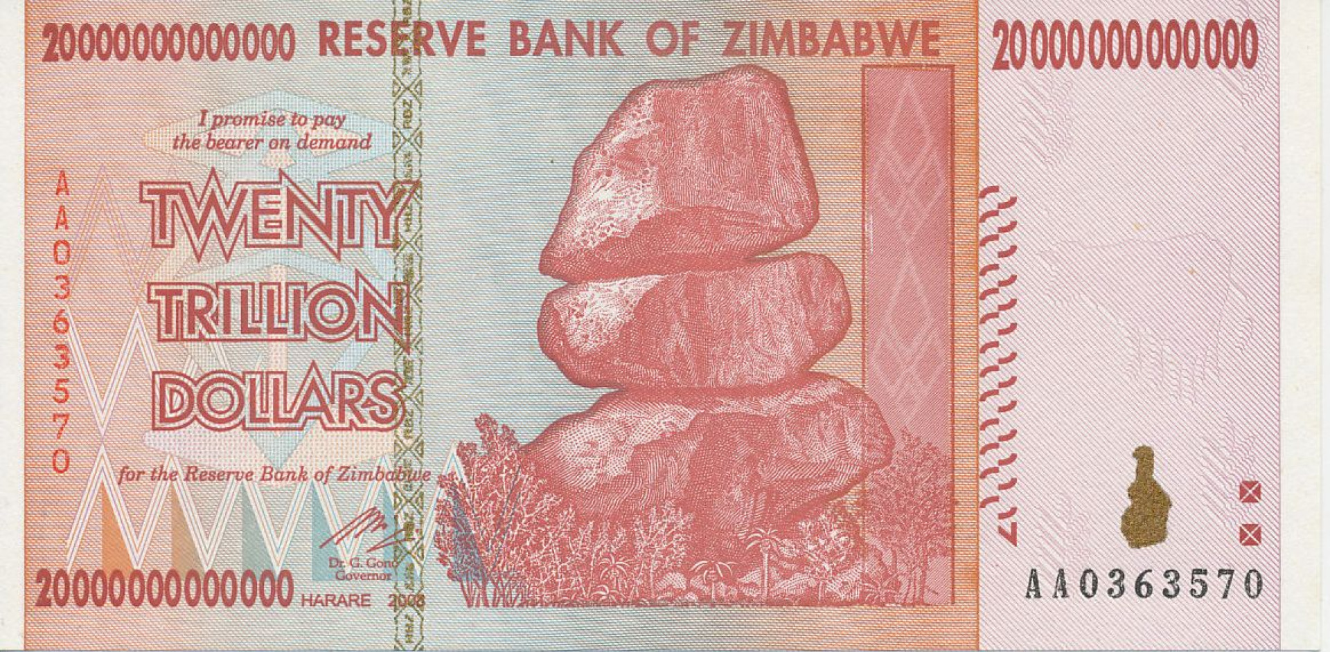 Zimbabwe 20.000.000.000.000 dollars 2008. P 89 (N)
