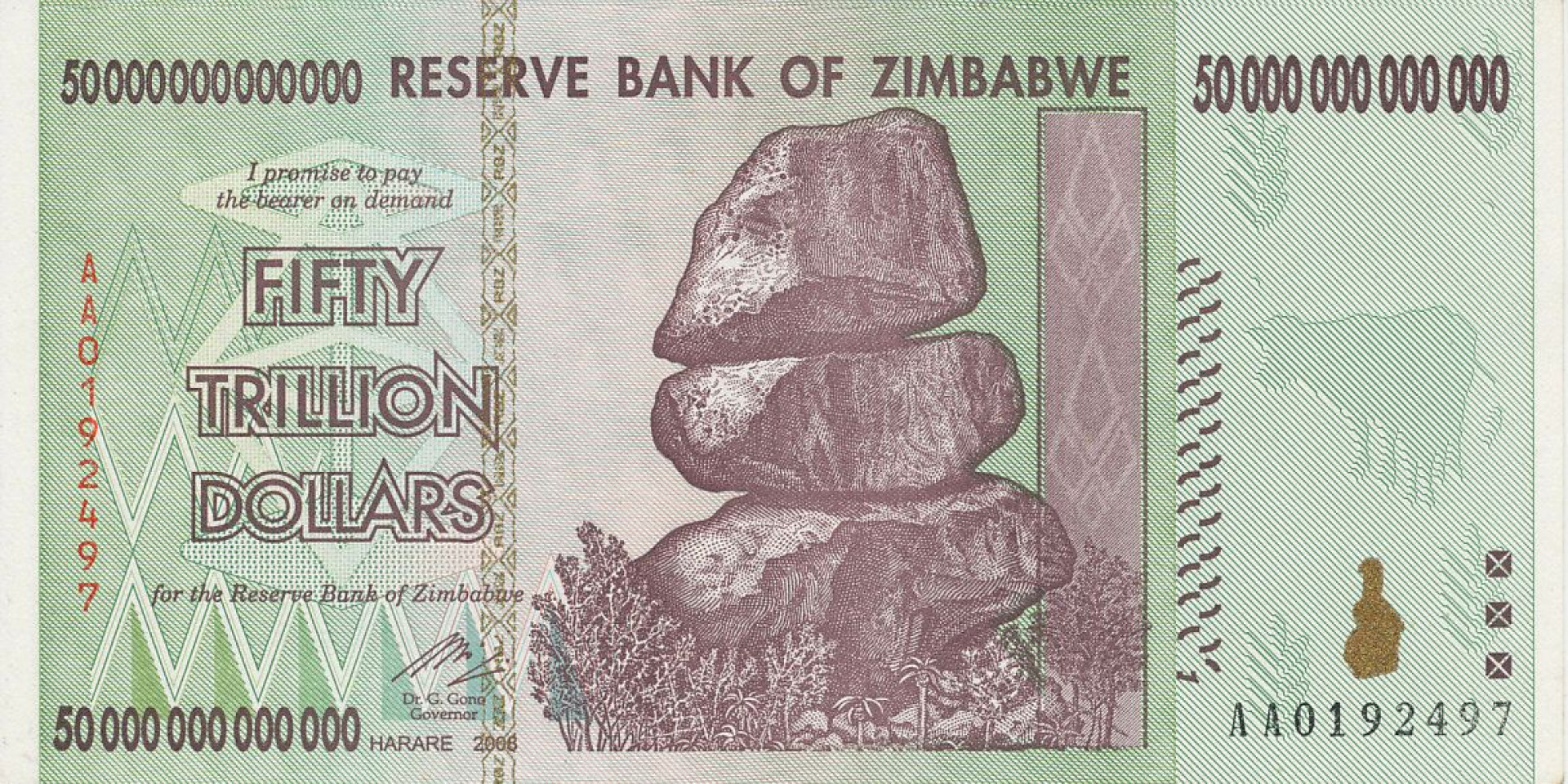 Zimbabwe 50.000.000.000.000 dollars 2008. P 90 (N)