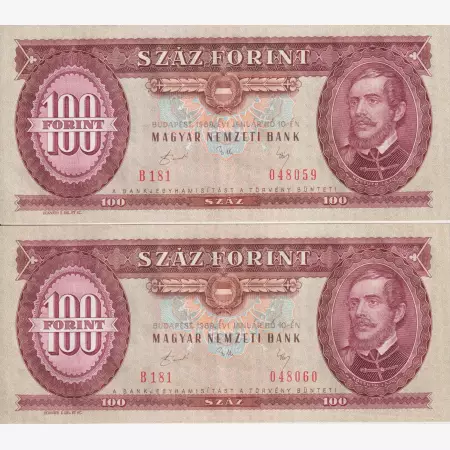100 Forint 1989. B 181 2db sorszámkövető
