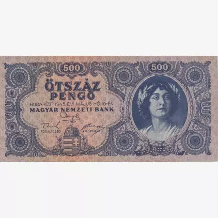 500 Pengő 1945. K 008 hibás "P" betű