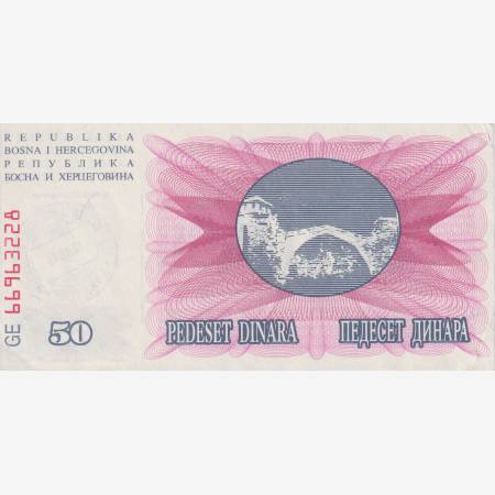 Bosznia-Hercegovina 50.000 dinár 1993.piros