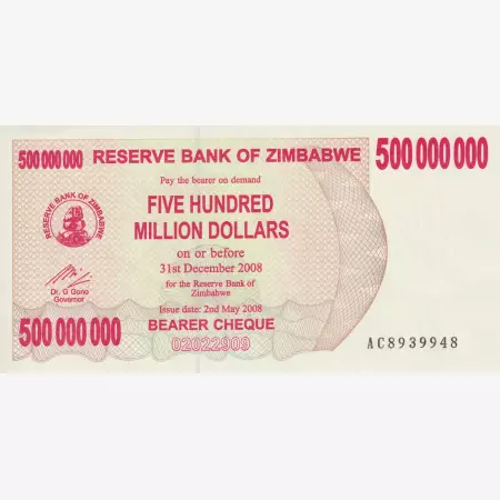 Zimbabwe 500.000.000 dollár 2008.