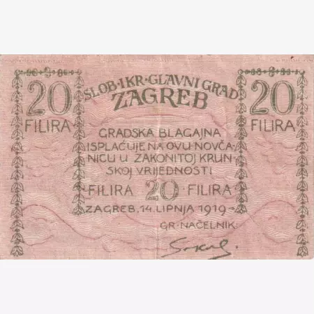 Horvátország Zágráb város 20 filira 1919.