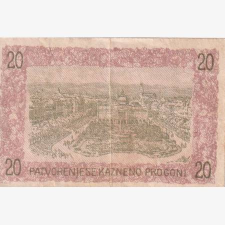 Horvátország Zágráb város 20 filira 1919.