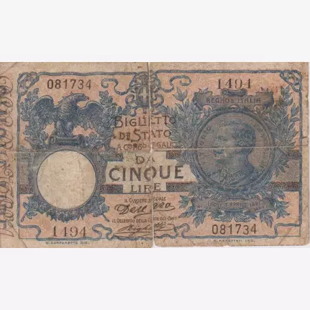 Olaszország 5 lira 1918. P 23