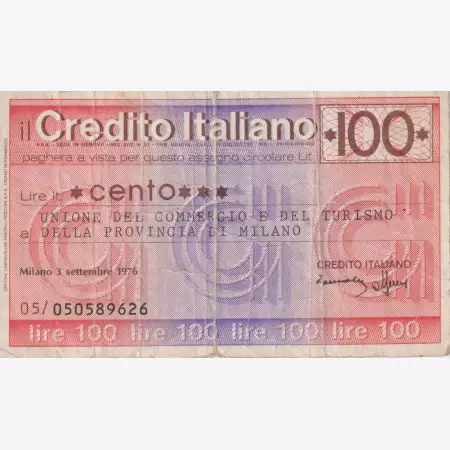 Olaszország 100 lira csekk 1977.