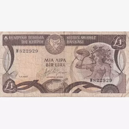 Ciprus 1 lira 1987.   P 53a