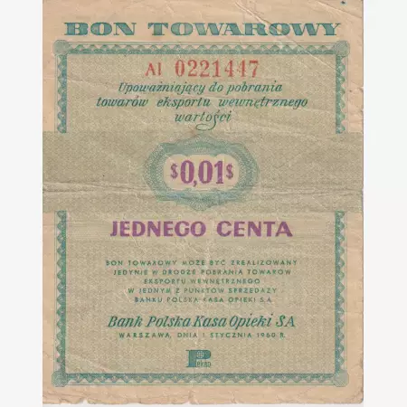Lengyelország 0,01 Bon Towarowy 1960.
