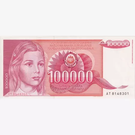 Jugoszlávia 100.000 dinár 1989.  P 96