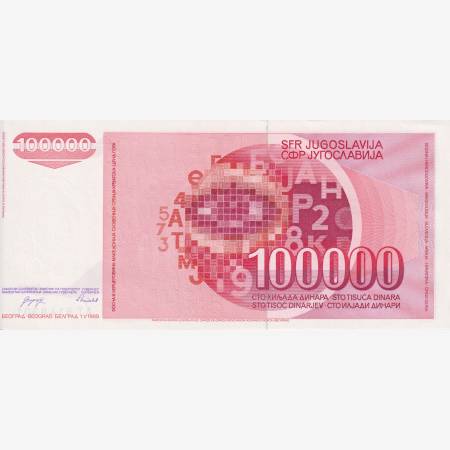 Jugoszlávia 100.000 dinár 1989.  P 96