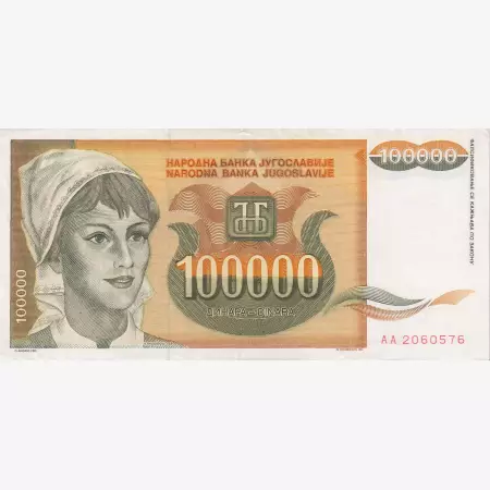 Jugoszlávia 100.000 dinár 1993.  P 118