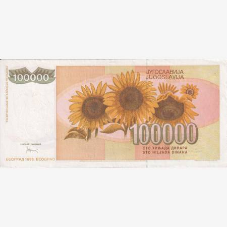 Jugoszlávia 100.000 dinár 1993.  P 118
