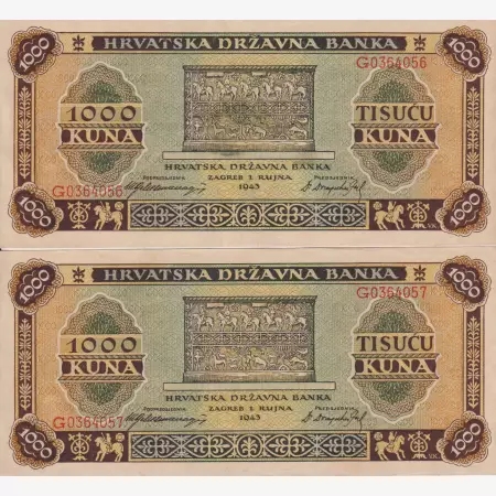 Horvátország 1000 kuna 1943.  P 12  2db sorszám követő