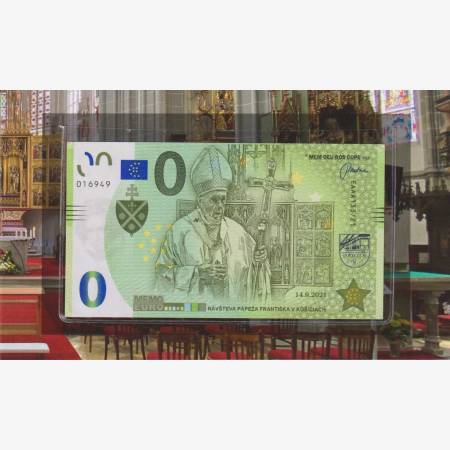 2021. "0"  Euro Ferenc pápa Kassán  Emlékbankjegy díszcsogalás