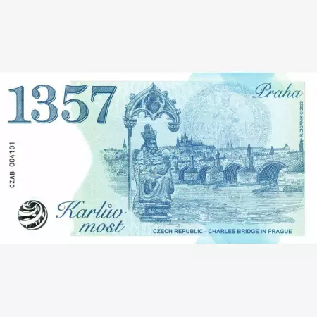 2023. Prága Károly híd Prágai vár 1410. Emlékbankjegy UV.