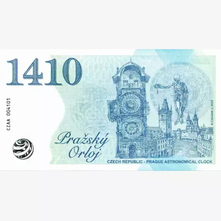 2023. Prága Óratorony 1410. Prágai vár 1357. Emlékbankjegy UV