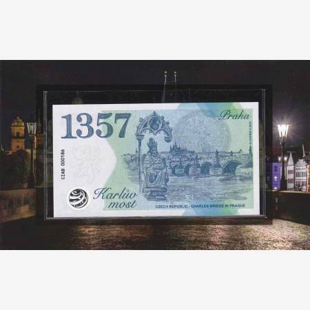 2023. Prága Óratorony és a Károly híd  Emlékbankjegy pár UV díszcsomagolás
