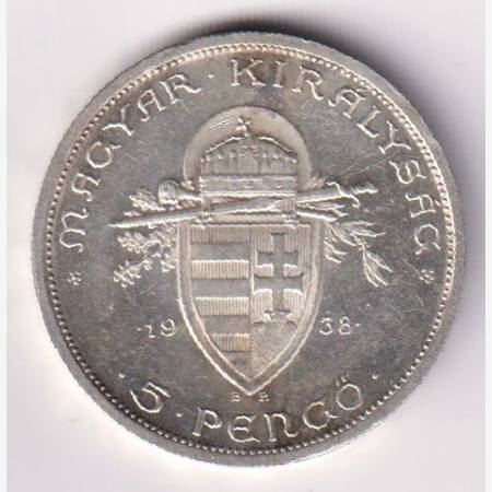 Szent Isván 5 Pengő 1938. Ezüst