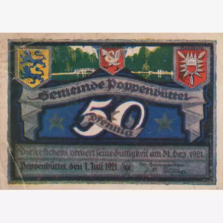 Németország Poppenbüttel 50 pfennig 1921.