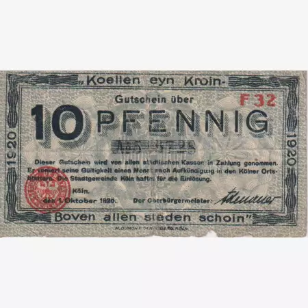 Németország Köln 10 pfennig 1920.