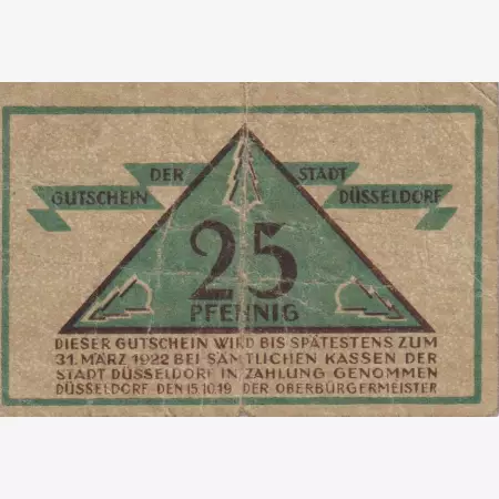 Németország Düsseldorf 25 pfennig 1919.