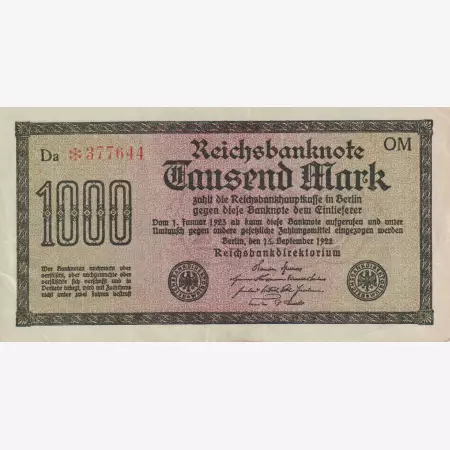 Németország 1000 márka 1922. Da-OM  P76