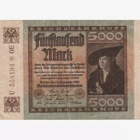 Németország 5.000 márka 1922. U-OE   P81