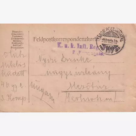 I.Vh.1915. Tábori Postai Levlap. TP. 109  No 46
