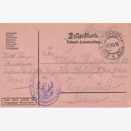 I.Vh.1915. Tábori Postai Levlap. TP. 113  No 21