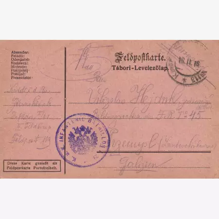 I.Vh.1916. Tábori Postai Levlap. TP. 113  No I./21
