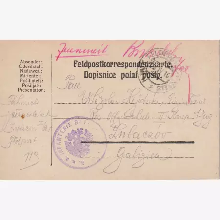 I.Vh.1916. Tábori Postai Levlap. TP. 113  No I./21