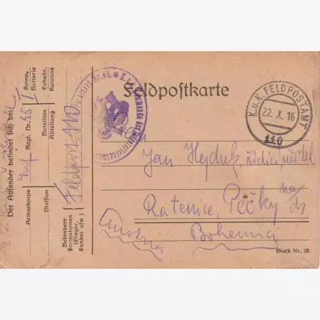 I.Vh.1916. Tábori Postai Levlap. TP. 110  No 45