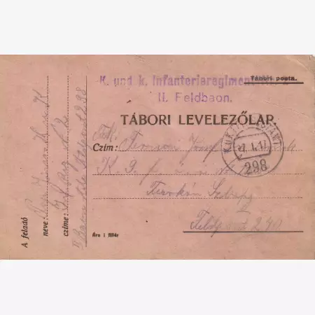I.Vh.1916. Tábori Postai Levlap. TP. 298  Nr. 2