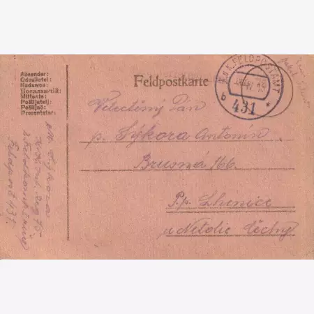 I.Vh.1916. Tábori Postai Levlap. TP. B 431   Nr. 75