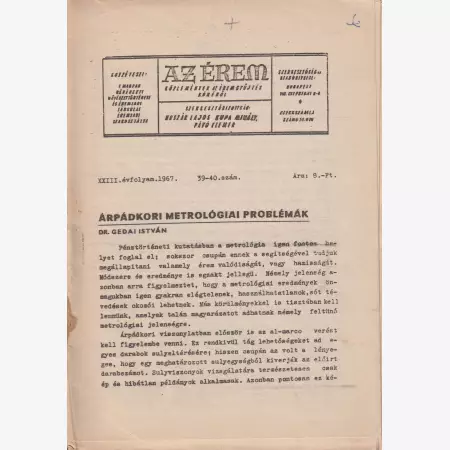 Az Érem XXIII. Évfolyam 1967. 39-40 szám