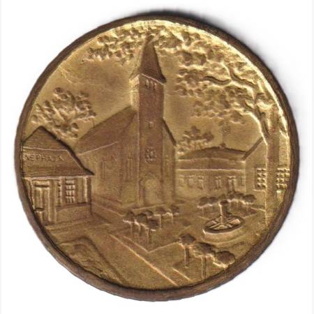 "Az Érdem Elismeréséül" A Falu Orsz. Szöv. Berán L. aranyozott bronz 45mm eredeti dobozban