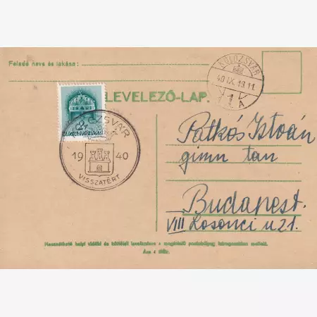 1940. KOLOZSVÁR Visszatért levelezőlap