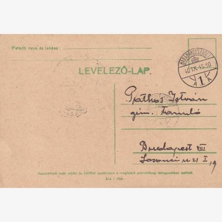 1940. MÁRAMAROSSZIGET Visszatért levelezőlap