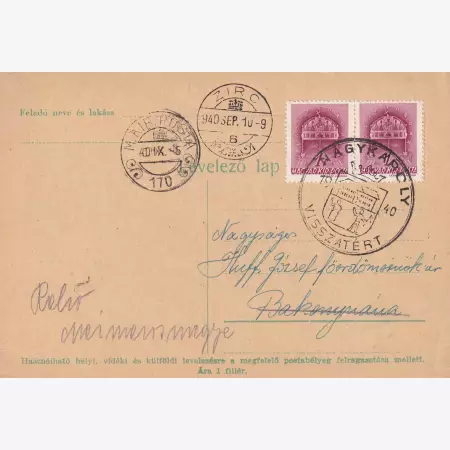 1940. NAGYKÁROLY Visszatért levelezőlap