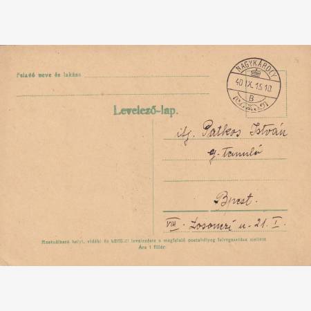 1940. NAGYKÁROLY Visszatért levelezőlap