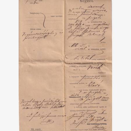 1885.Telekkönyvi végzés, fizetés meghagyás