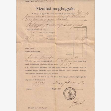 1885.Telekkönyvi végzés, fizetés meghagyás