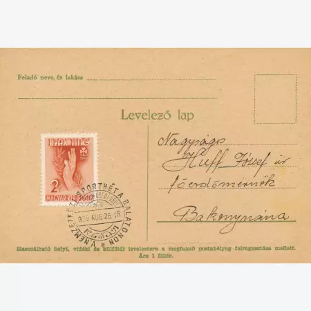 1939. V.Nemzetközi Sporthét a Balatonon levelezőlap