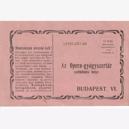 Opera Gyógyszertár Budapest levelezőlap