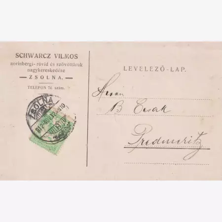 1912. Schwarcz Vilmos céges levelező-lap