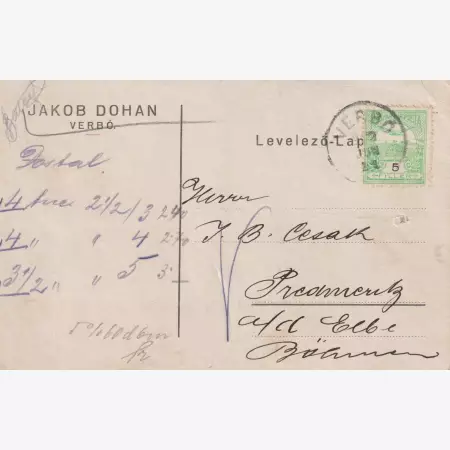 1912. Jakob Dohan Verbó céges levelező-lap