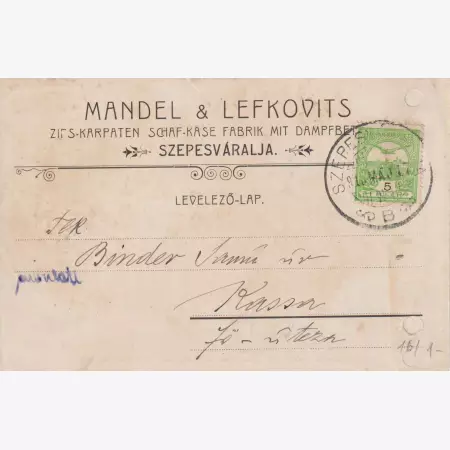 1915. Mandel & Lefkovics céges levelező-lap